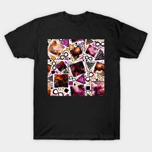 Watercolor Squares with Outer Space, Black Triangles and Little Dots T-Shirt